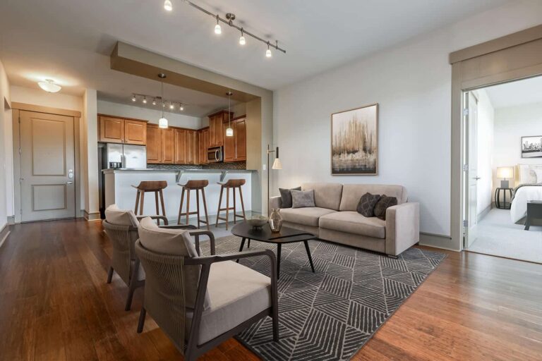 The spacious living rooms at Trinity Commons apartments and lofts in Durham.